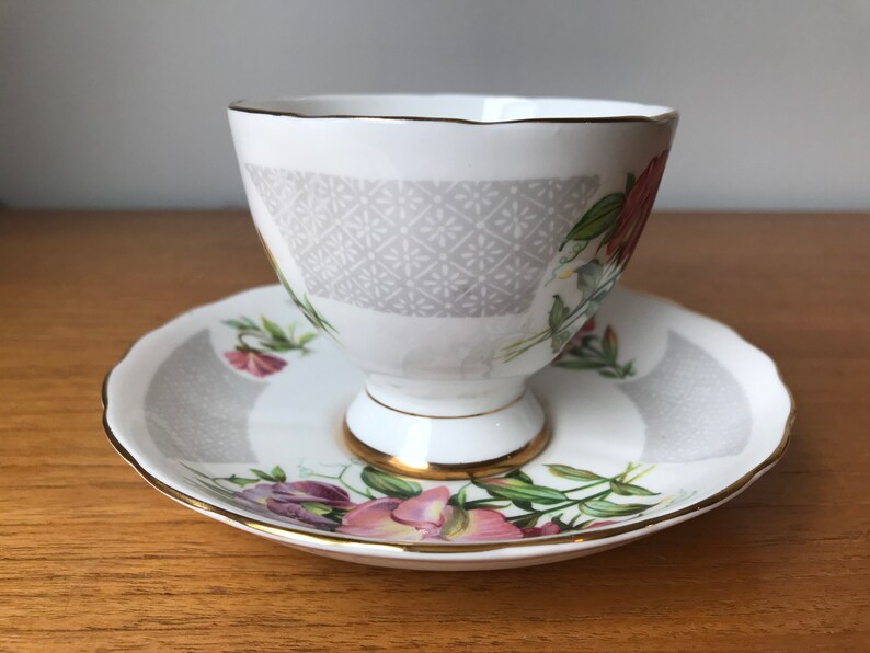 Tuscan Birthday Flowers April's Sweet Pea China Tea Cup and Saucer, Pink and Purple Sweet Peas Teacup and Saucer, Flower of the Month image 7