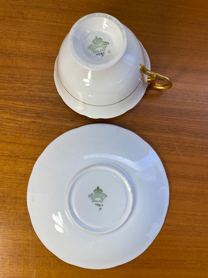 Rare Aynsley Roses Tea Cup and Saucer, Large Pink Cabbage Rose China Teacup and Saucer, Flaw sold as is image 9