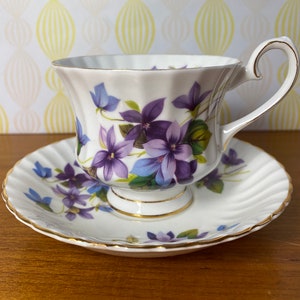 Grosvenor Jackson & Gosling Ltd China Tea Cup and Saucer, My Fair Lady Purple Violets Pattern Teacup Duo image 1