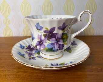 Grosvenor Jackson & Gosling Ltd China Tea Cup and Saucer, "My Fair Lady" Purple Violets Pattern Teacup Duo