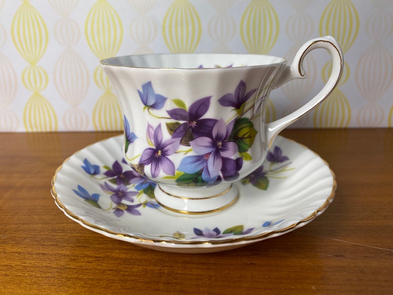 Grosvenor Jackson & Gosling Ltd China Tea Cup and Saucer, My Fair Lady Purple Violets Pattern Teacup Duo image 1