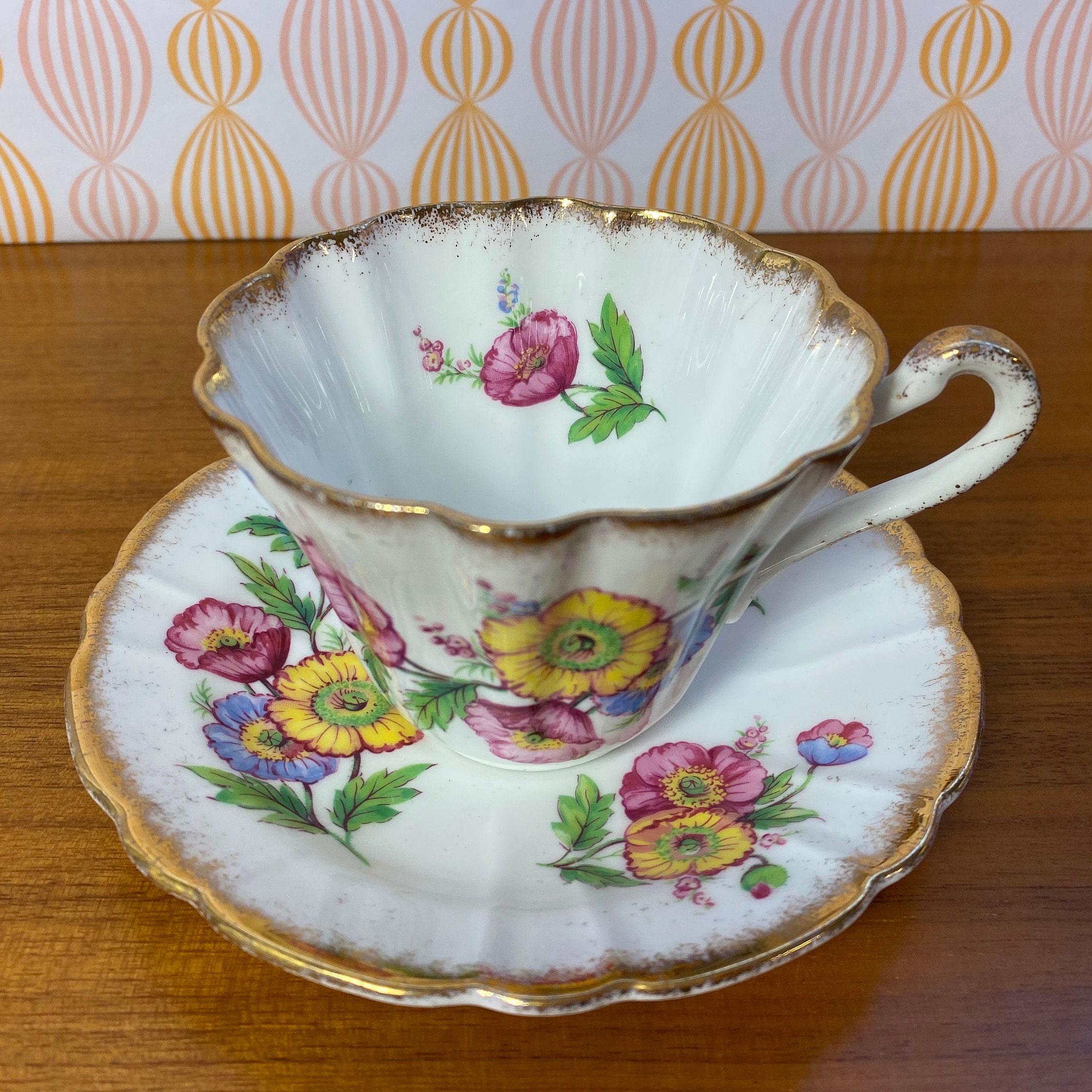 english bone china tea cup Gold Gilding Pink Floral Ornate Red Gladstone Teacup Shabby Chic Vintage Tea Cup tea lover gift