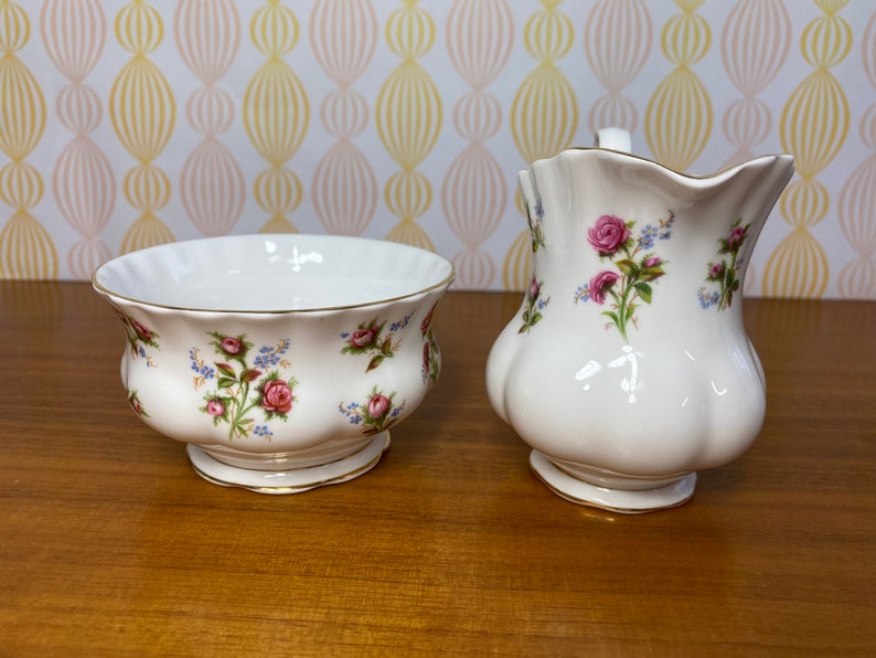 Cream and Sugar set, Royal Albert Winsome Vintage Creamer and Sugar Bowl, Pink Roses, English Bone China, Milk Pitcher and Bowl image 2