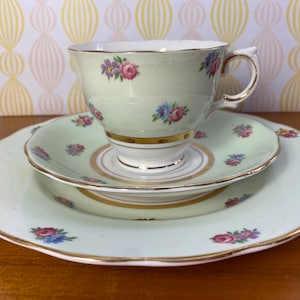 Colclough Green Tea Cup and Saucer, Light Pastel Green Teacup and Saucer, Post World War 2, Bone China