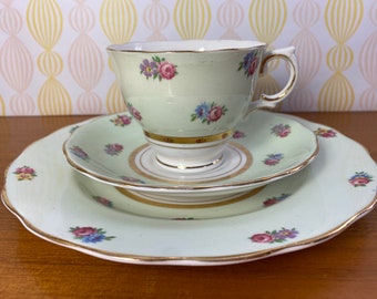 Colclough Green Tea Cup and Saucer, Light Pastel Green Teacup and Saucer, Post World War 2, Bone China