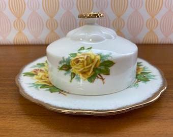 Bone China Butter Dish, Royal Albert "Tea Rose" Plate with Lid