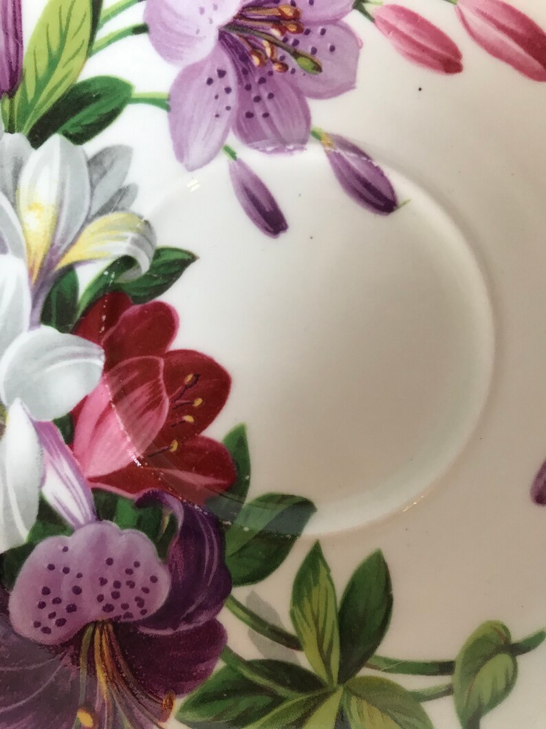 Adderley Tea Cup and Saucer, Purple Pink White Lily Teacup and Saucer image 9
