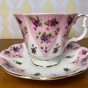 Royal Albert China Tea Cup and Saucer Serenity Debutante Series Teacup and Saucer Bone China Pink and Purple Flowers image 1