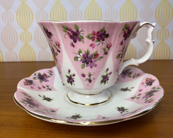 Royal Albert China Tea Cup and Saucer "Serenity" Debutante Series Teacup and Saucer Bone China Pink and Purple Flowers