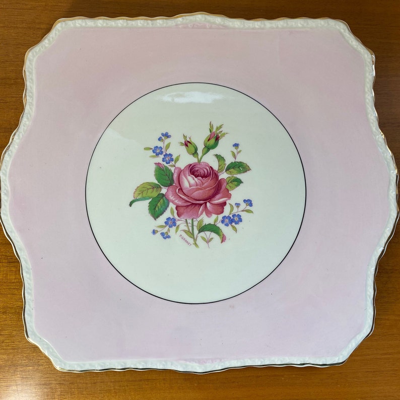 Pink Rose Tray Signed P. Granet, Myott Son & Co Ltd. Staffordshire Ceramic Serving Plate 2874 image 2