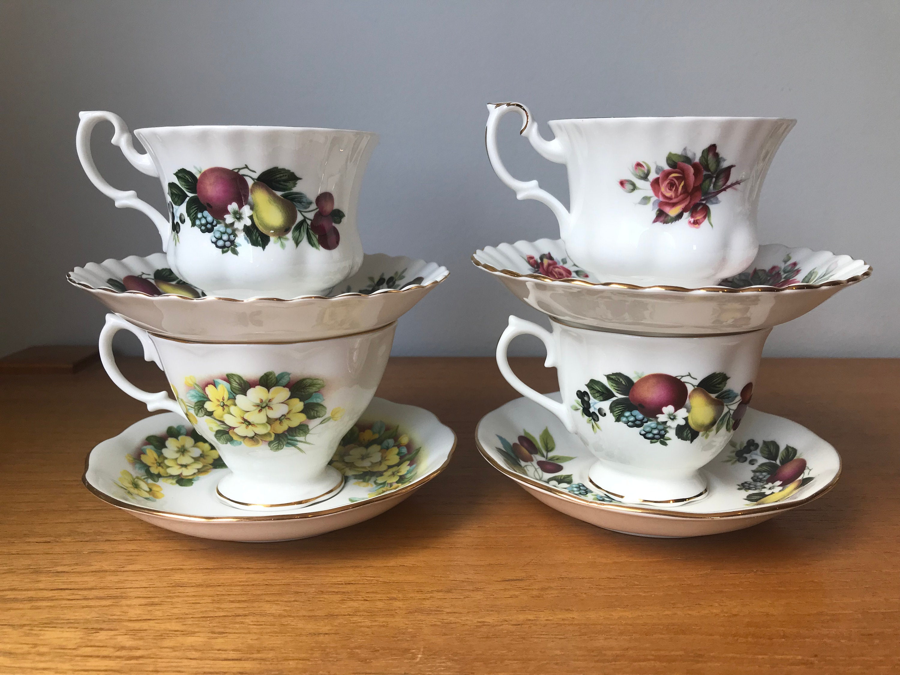 Royal Albert Tea Set Mismatched Tea Cups and Saucers Red and Etsy Canada
