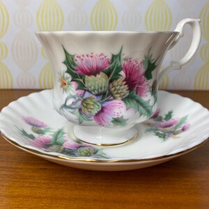 Royal Albert Summertime Series Bone China Tea Cup and Saucer, Purple Pink Thistle Teacup and Saucer image 2