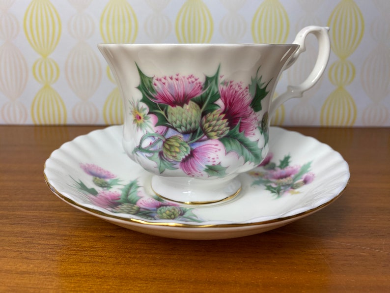 Royal Albert Summertime Series Bone China Tea Cup and Saucer, Purple Pink Thistle Teacup and Saucer image 2