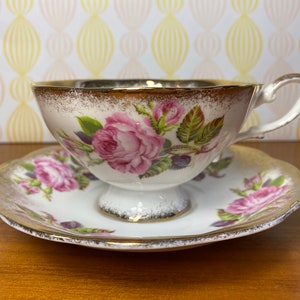 Royal Standard Pink Roses Tea Cup and Saucer, Heavy Gold Bone China Teacup and Saucer image 2