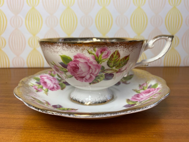 Royal Standard Pink Roses Tea Cup and Saucer, Heavy Gold Bone China Teacup and Saucer image 2