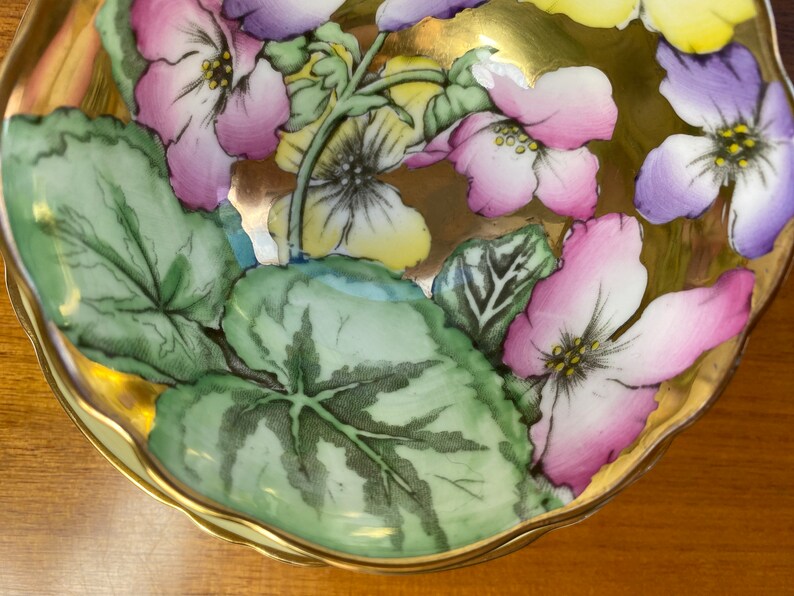 Paragon China Tea Cup and Saucer, Rare Gold Interior with Hand Painted Nasturtiums Flowers Teacup and Saucer, Circa 1950s 1960s image 5