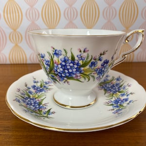 Blue Forget Me Not Tea Cup and Saucer, Royal Standard Teacup and Saucer