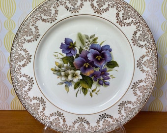 Harleigh China Plate, Large Purple Pansy Decorative Wall Plate, English Bone China