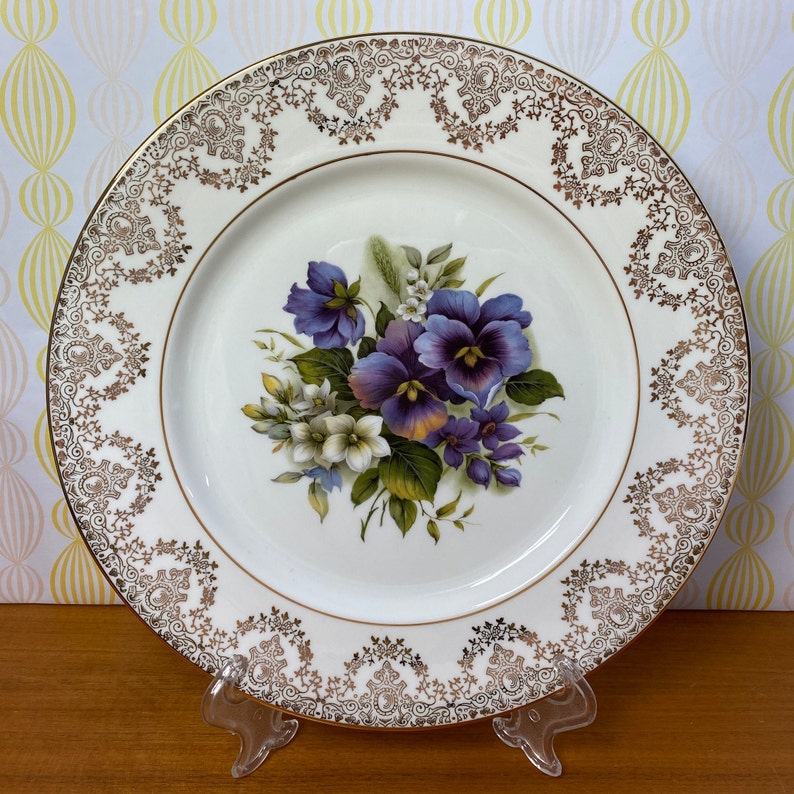 Harleigh China Plate, Large Purple Pansy Decorative Wall Plate, English Bone China image 1