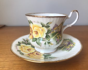 Queens Rosina Cottage Tea Cup and Saucer, Yellow Rose Teacup and Saucer, Bone China