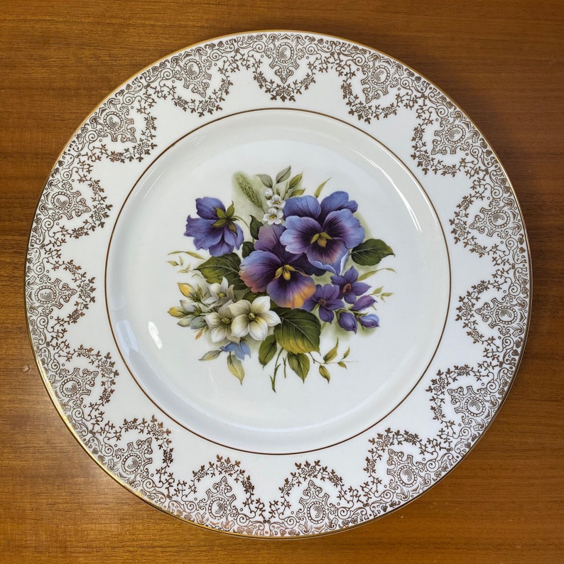 Harleigh China Plate, Large Purple Pansy Decorative Wall Plate, English Bone China image 2