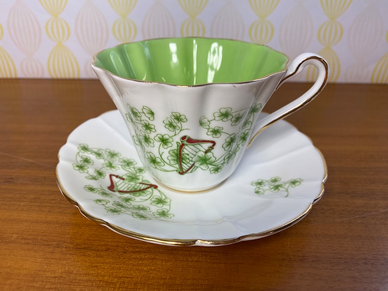 Shamrock Tea Cup and Saucer, Royal Stafford China Teacup and Saucer image 10