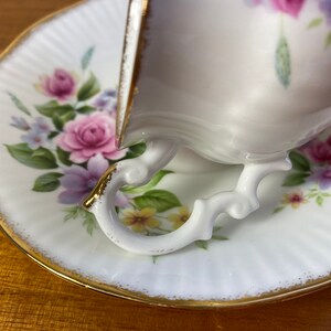 Elizabethan China Tea Cup and Saucer, Pink Roses and Purple Daisies Teacup and Saucer, Floral Footed Bone China image 9