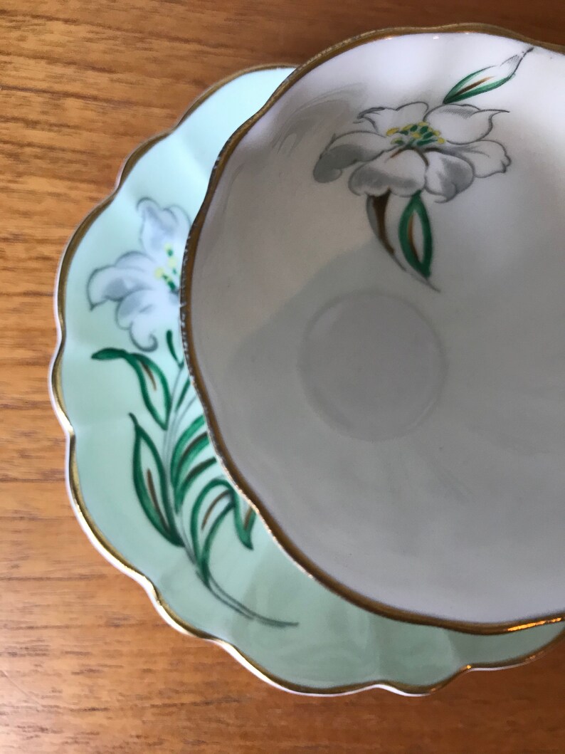 Easter Lily Tea Cup and Saucer Pastel Green Teacup and - Etsy Canada