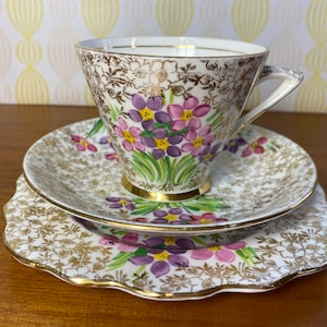 Gold Floral Chintz Phoenix China Tea Cup Trio sold as is image 1