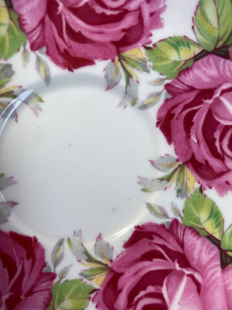 Rare Aynsley Roses Tea Cup and Saucer, Large Pink Cabbage Rose China Teacup and Saucer, Flaw sold as is image 7