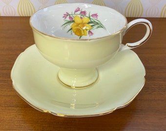 Pale Yellow Teacup and Saucer, Paragon China Daffodil Tea Cup and Saucer, Spring Time 1960s
