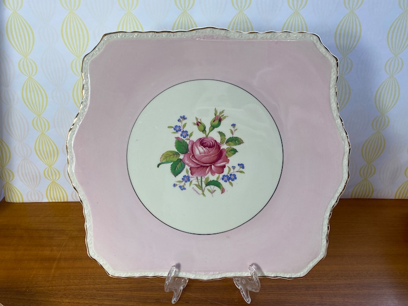 Pink Rose Tray Signed P. Granet, Myott Son & Co Ltd. Staffordshire Ceramic Serving Plate 2874 image 1