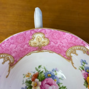 Royal Albert Lady Carlyle Tea Cup and Saucer, Bone China Pink Floral Teacup and Saucer, reg'd 855022 original date 1944 1950s image 6