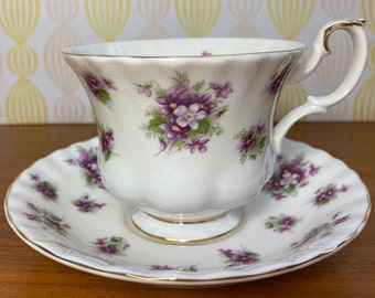 Royal Albert "Sweet Violets" Vintage Teacup and Saucer, Purple Violet Flower Tea Cup and Saucer, English Floral Bone China