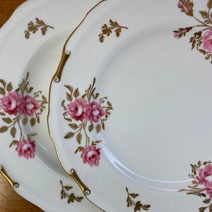 Royal Crown Derby Pinxton Roses China Plates, Pink Roses and Gold Leaf Salad Plates image 2