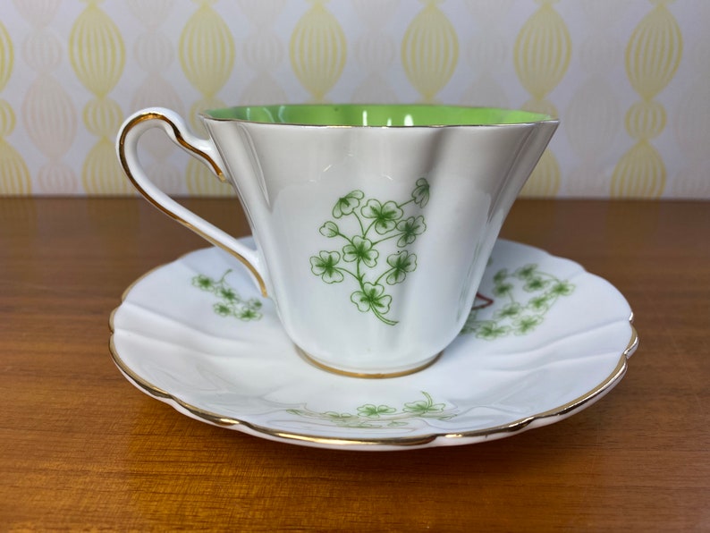 Shamrock Tea Cup and Saucer, Royal Stafford China Teacup and Saucer image 3