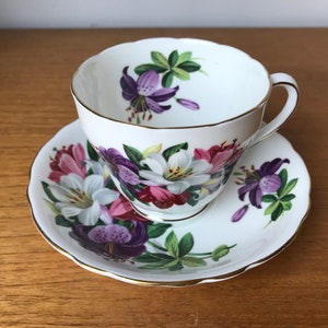 Adderley Tea Cup and Saucer, Purple Pink White Lily Teacup and Saucer image 2