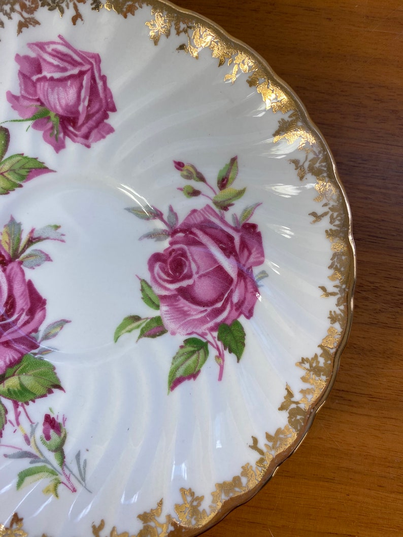 Aynsley Roses Cup and Saucer, Large Pink Cabbage Rose Teacup and Saucer image 8
