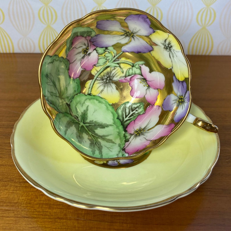 Paragon China Tea Cup and Saucer, Rare Gold Interior with Hand Painted Nasturtiums Flowers Teacup and Saucer, Circa 1950s 1960s image 1