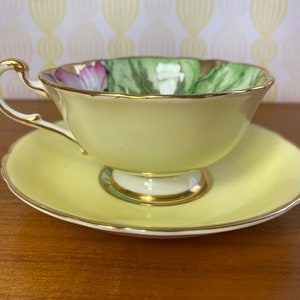 Paragon China Tea Cup and Saucer, Rare Gold Interior with Hand Painted Nasturtiums Flowers Teacup and Saucer, Circa 1950s 1960s image 3