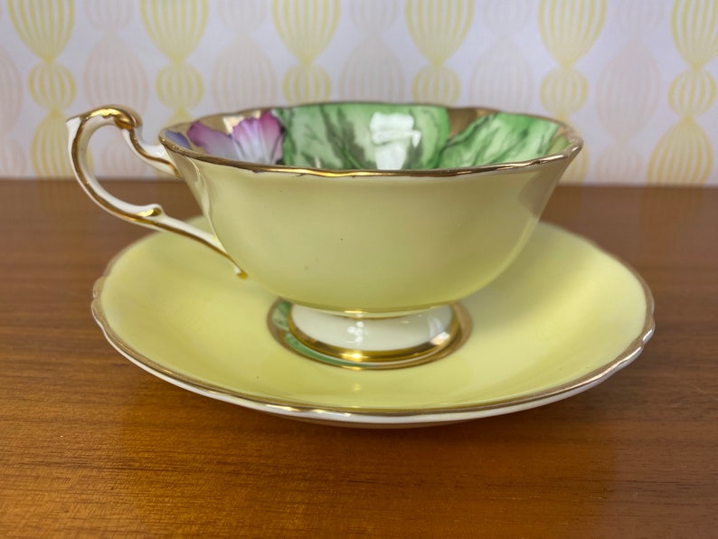 Paragon China Tea Cup and Saucer, Rare Gold Interior with Hand Painted Nasturtiums Flowers Teacup and Saucer, Circa 1950s 1960s image 3