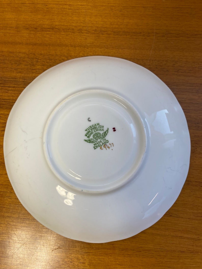 Tuscan China Tea Cup and Saucer, Dark Forest Green Bands with Yellow Leaves and Gold Outline Teacup and Saucer image 8