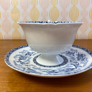 Imperfect Shelley Tea Cup and Saucer, Blue and White China Bird Teacup and Saucer image 3