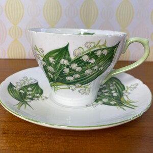 Shelley China "Lily of the Valley" Vintage Teacup and Saucer, Floral English Tea Cup and Saucer, Bone China, Birthday Gift