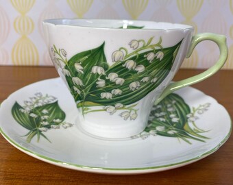 Shelley China "Lily of the Valley" Vintage Teacup and Saucer, Floral English Tea Cup and Saucer, Bone China, Birthday Gift