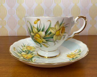 Tuscan China Birthday Flowers Tea Cup and Saucer, Flower of the Month March - Yellow Daffodils Teacup and Saucer