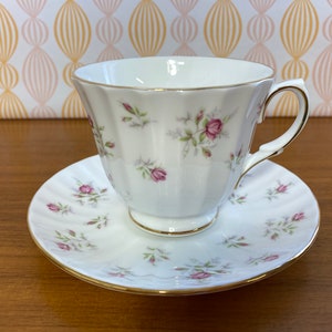 Duchess China Teacup and Saucer, Pattern "Marie" Little Pink Roses Tea Cup and Saucer, English Bone China