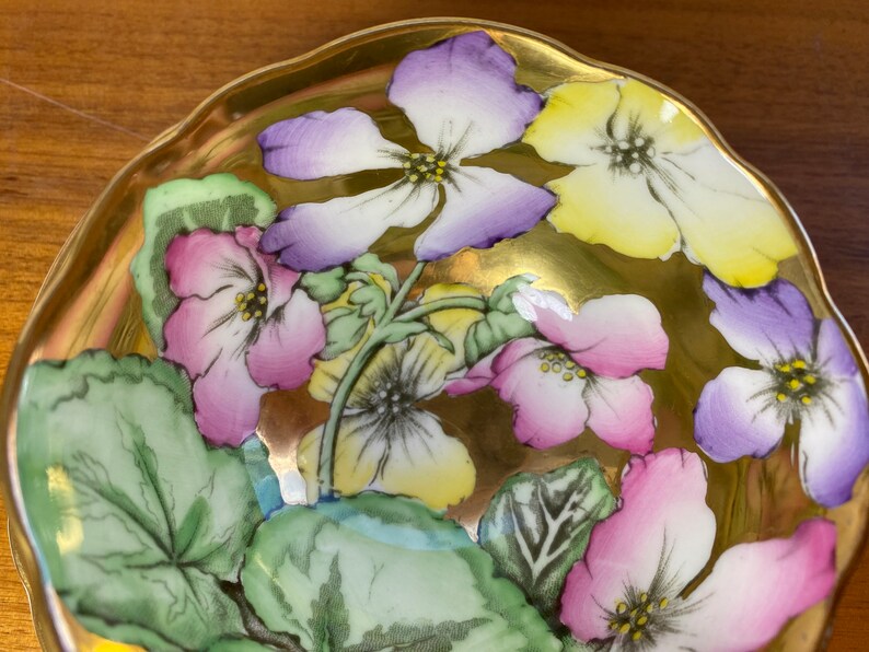 Paragon China Tea Cup and Saucer, Rare Gold Interior with Hand Painted Nasturtiums Flowers Teacup and Saucer, Circa 1950s 1960s image 4