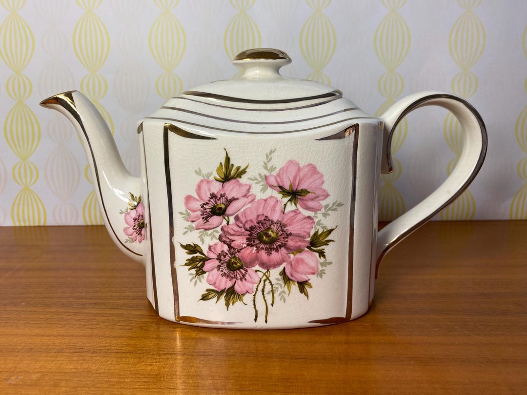Arthur Wood Vintage Rectangle Teapot, Pink Brown Poppy Tea Pot, English ...