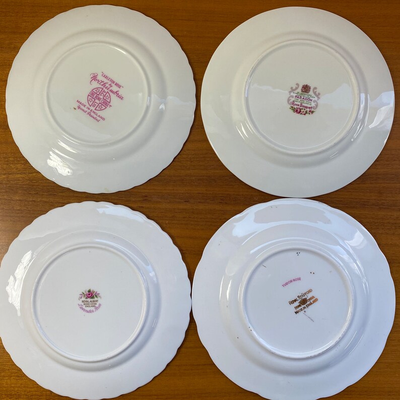 Bone China Plates, Mismatched Pink Rose Bread and Butter Plates, Side Plates, Royal Albert, Northumbria, Paragon, Royal Stafford image 9